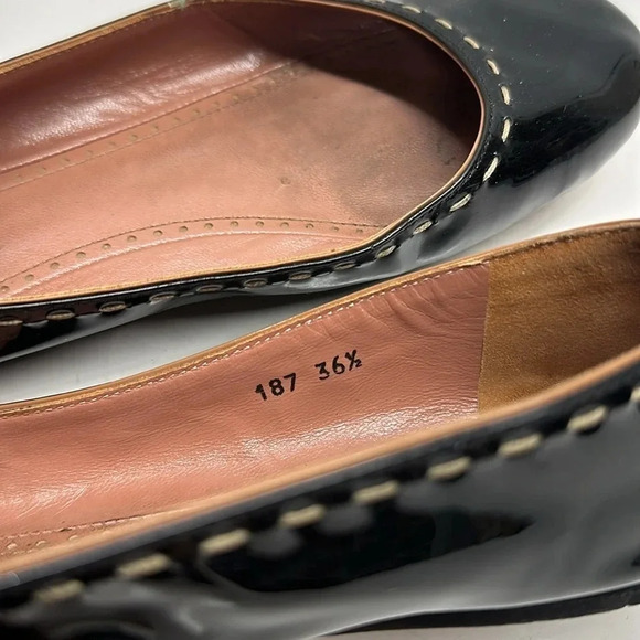 Alaia Paris Ballet Flat Patent Leather Slip On Round Toe Shoes Black Size 36.5 - Picture 9 of 10